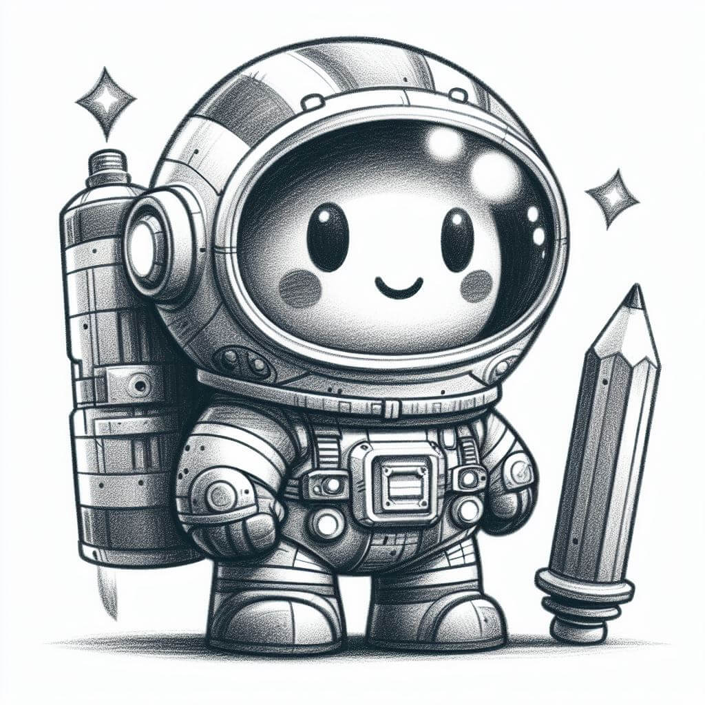 astronaut pencil drawing in cartoon style